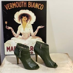 Vince Camuto “Kevia” Peep Toe Leather Bootie Heels with Tassel